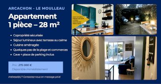 Parfait pour un investissement ! Appartement 28m² entièrement meublé - Belle terrasse - Proche plage et commerces - Arcachon (33120)