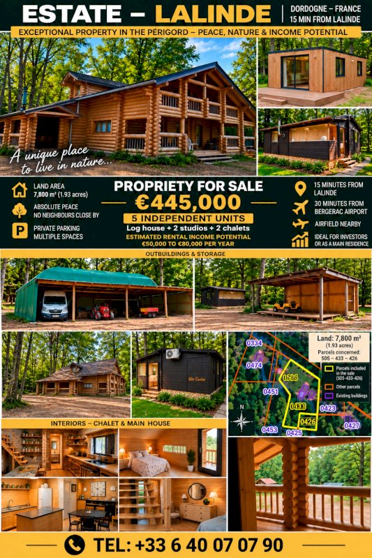 Propriété avec Fuste comprenant : 3 appartements - 2 chalets et 2 Tiny House - Photo 1 - Pressignac-Vicq